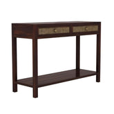 ONIJA Sheesham Wood Ratton Console Table with 2 Drawer and Bottom Shelf Storage Wooden Hallway Furniture for Living Room and Home - WALNUT FINISH